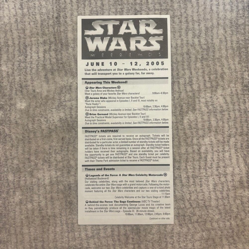 Star Wars Weekends June 10-12, 2005 Information Sheet